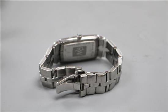 A gentlemans modern stainless steel Raymond Weil Parsifal rectangular dial quartz wrist watch,